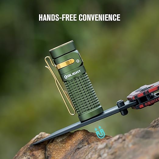 Baton4 Rechargeable EDC Flashlight, LED Pocket Flashlight 1300 Lumens with Magnetic Charging Cable, Small Powerful Bright Flashlight IPX8 Waterproof for Home, Camping and Emergencies (OD Green)