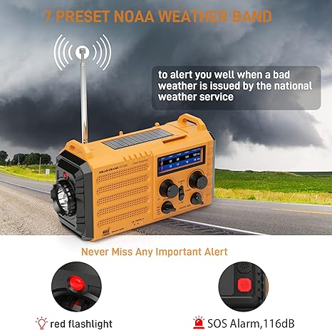 Emergency Radio with NOAA Weather Alert, Portable Solar Hand Crank AM/FM Radio for Survival