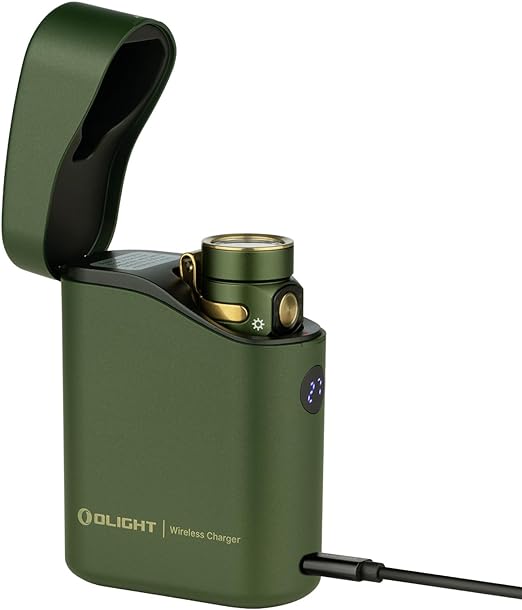 Baton4 Premium Edition EDC Flashlights 1300 Lumens with Type-C Charging Box, Powered By Rechargeable Battery, Small Bright Flashlight IPX8 Waterproof for Camping Emergencies Outdoors (OD Green)