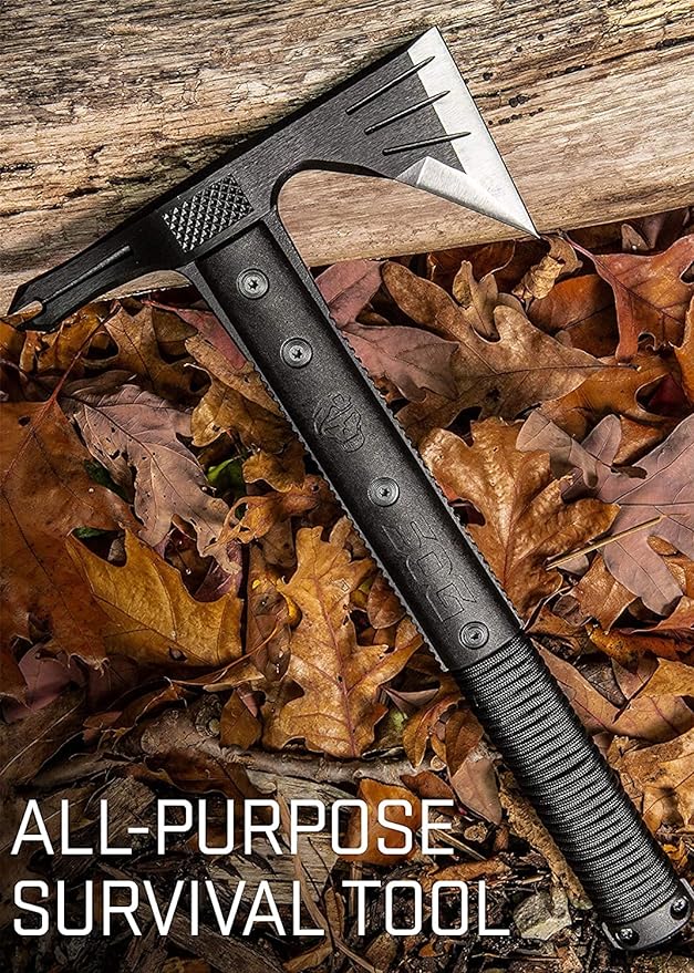 Survival Hawk - Specialty Outdoor Tactical Hatchet, Fire Starter, Nail Puller, Hammer, Multi-Purpose Blade with Reflective Paracord Wrapped Handle (SK1001-CP),Black
